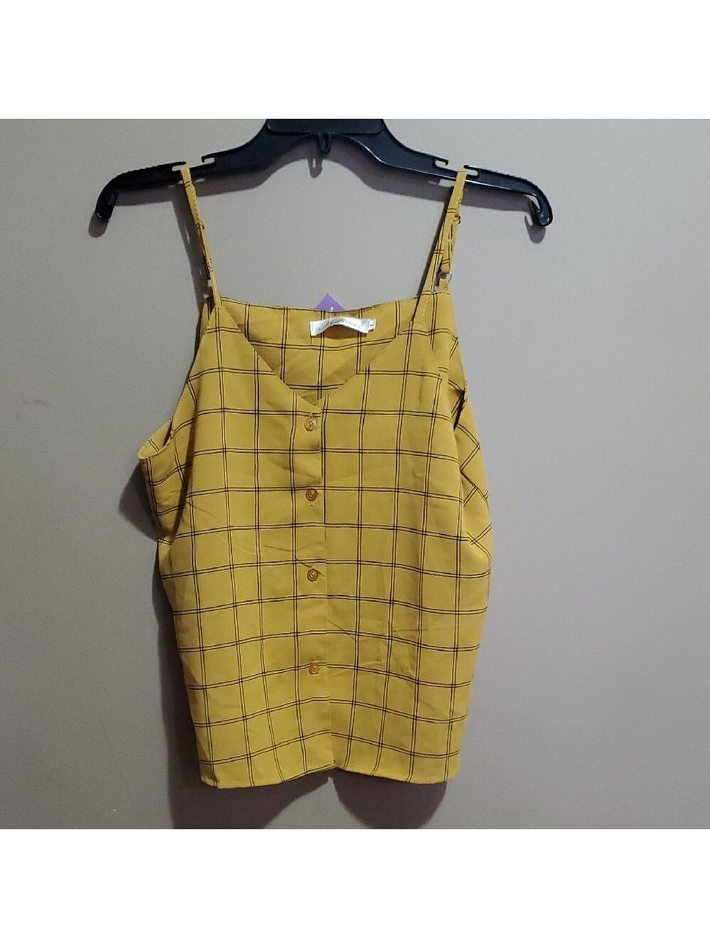 Shulimei Yellow Plaid Women's Top Size Large